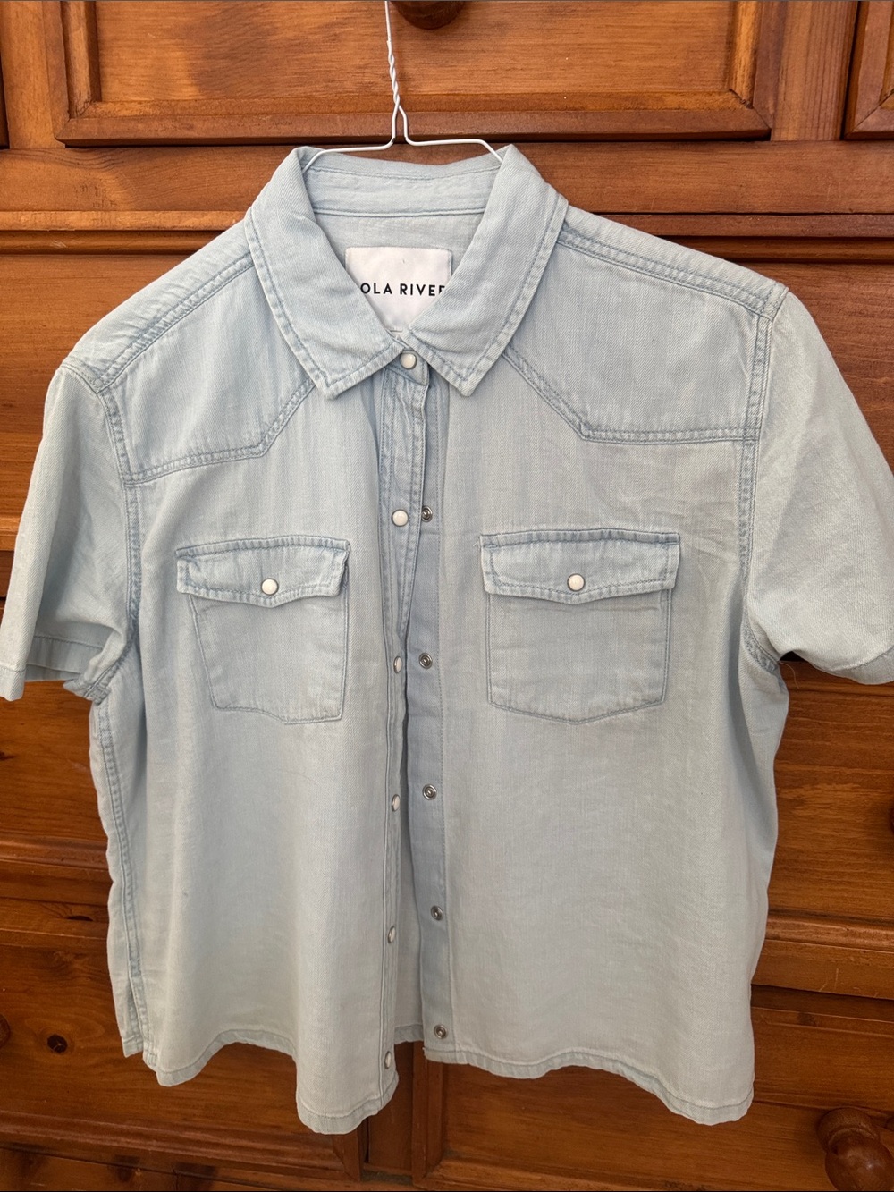 Lola River Light Blue Short-Sleeve Denim Button-Up Shirt - Classic Casual